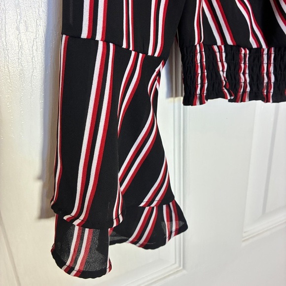 Divided by H&M Black Red White Striped Wrap Blouse Size US2 / EUR 34 - Picture 4 of 7